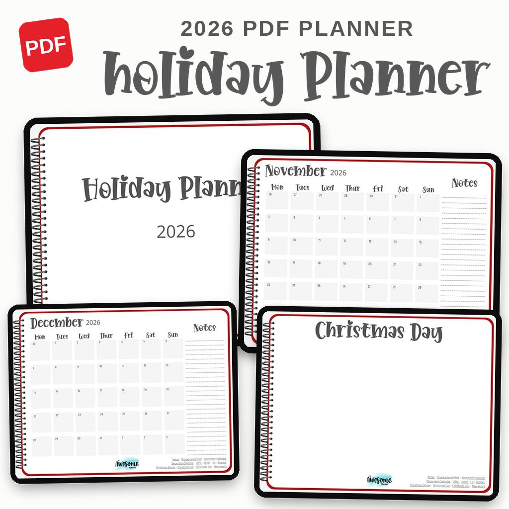 Holiday Planner 2026 shown on tablets