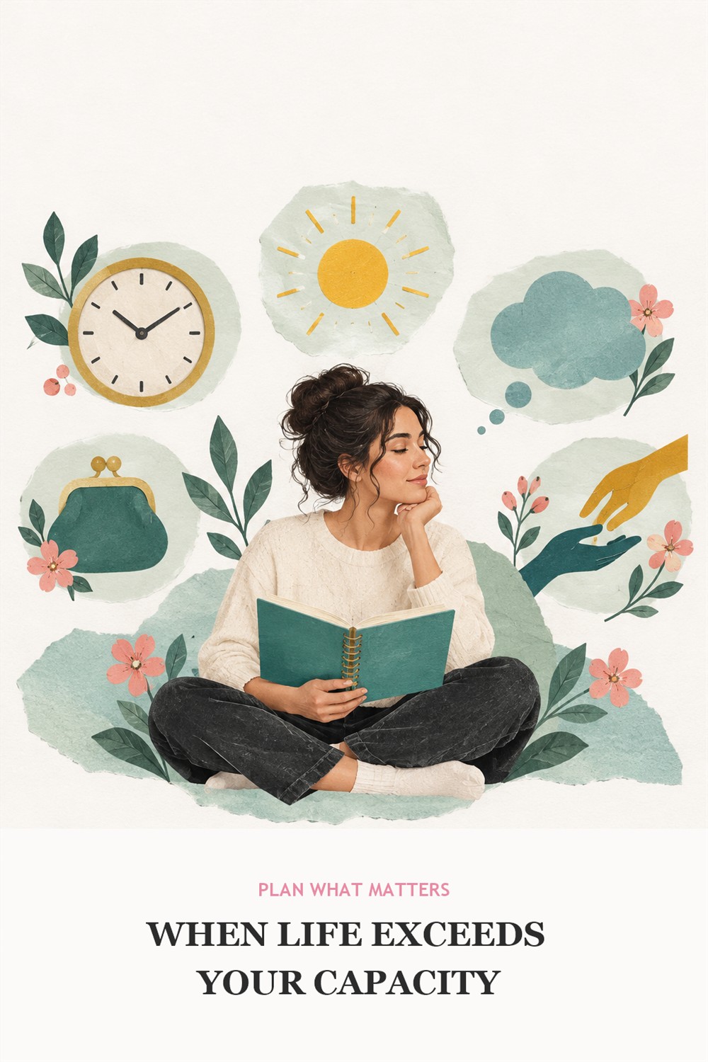 Pinterest pin for When Life Exceeds Your Capacity, showing a woman with a teal planner and the article title
